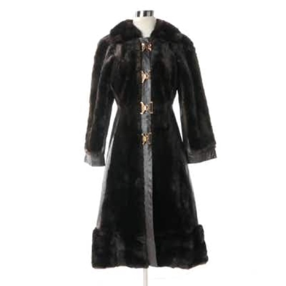 I. Magnin Brown Vintage Faux Fur Leather Trench